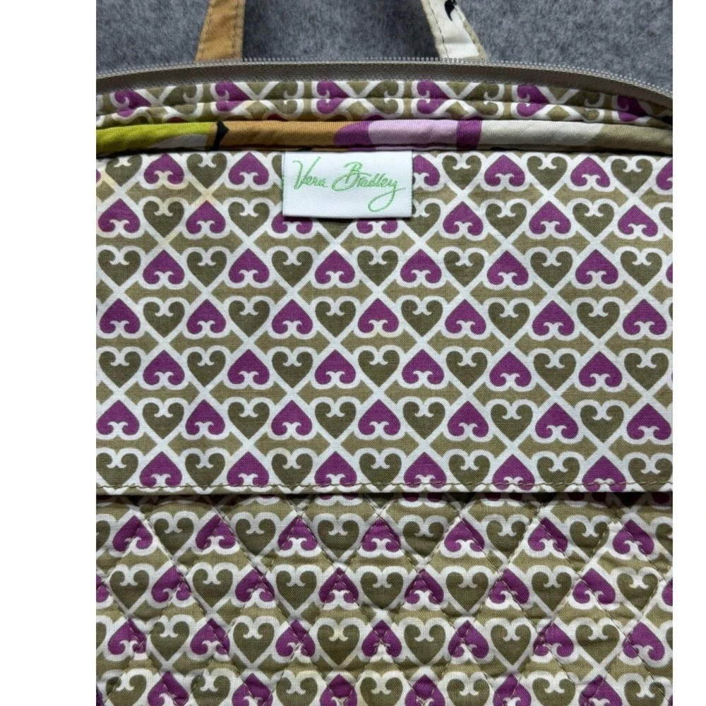 Vera Bradley Quilted Floral Tech Organizer Cosmetic Bag Purple Green Tan Heart